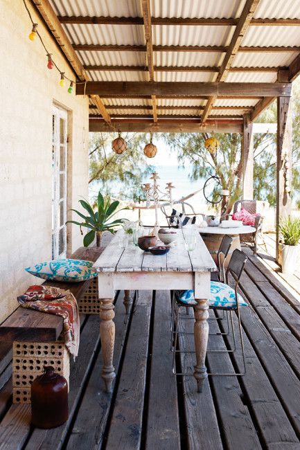 Coastal beach house outdoor dining table
