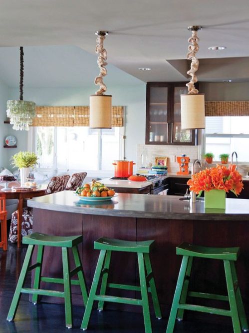 Bold coastal kitchen with fun colors and bright decor