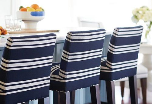 Lee Industries blue and white striped barstools