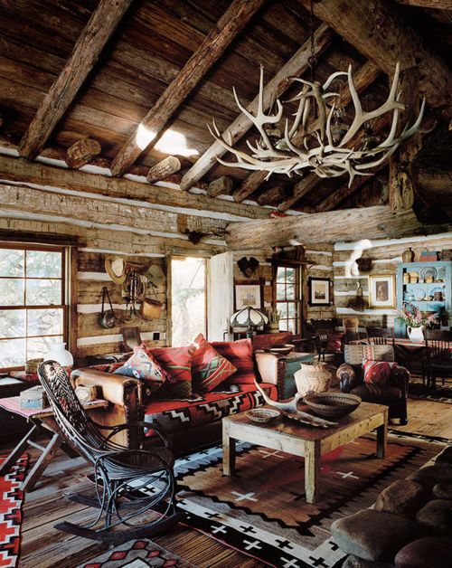 Rustic living room in a cabin