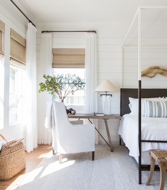 Cozy coastal bedroom with natural textures